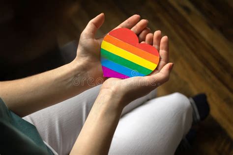 Hands with LGBT Rainbow Symbol. Colorful Heart Close-up Photo Stock ...