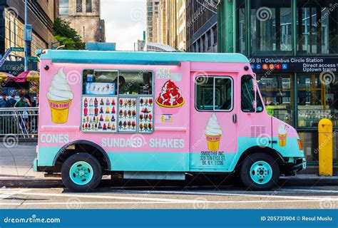 Pink and Blue Ice Cream Truck on Streets of Manhattan Editorial Stock Image - Image of street ...