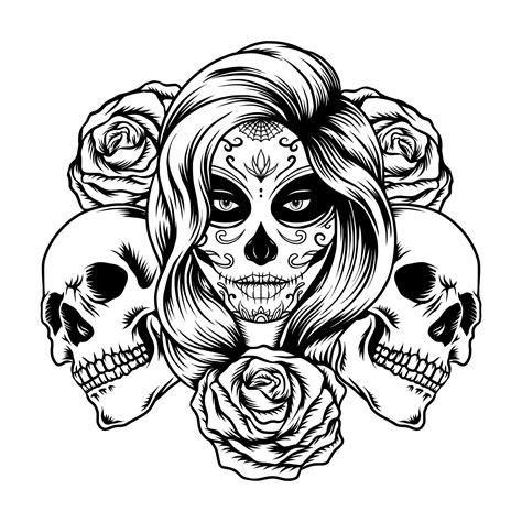 Illustration of lady sugar skull with roses 12951010 Vector Art at Vecteezy