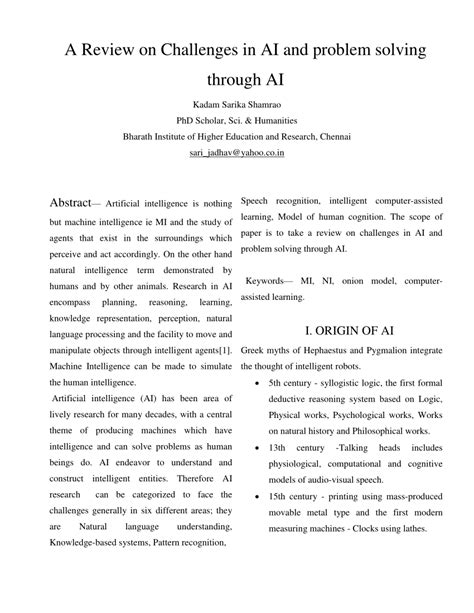 (PDF) A Review on Challenges in AI and problem solving through AI