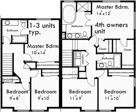 4 Plex Plans, Fourplex With Owners Unit, Quadplex, F-551