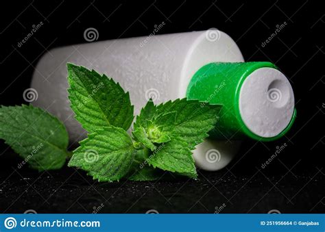 White Plastic Bottle for Cosmetics with Fresh Green Mint Leaf Stock ...