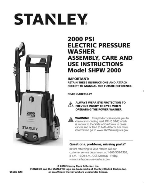 STANLEY 2000 Operating Manual - STANLEY® Electric Pressure Washers