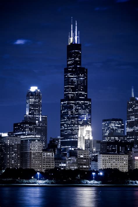 Chicago Skyline At Night Free Stock Photo - Public Domain Pictures