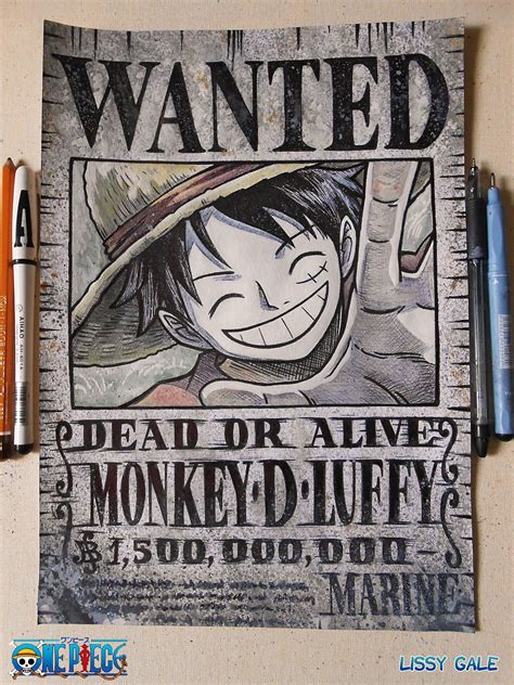 One Piece, Monkey D. Luffy, 100% Handmade, Wanted, Wanted Poster, Anime Drawing, Anime Art, Pen ...