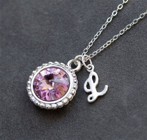 June Birthstone Necklace Personalized Initial Jewelry