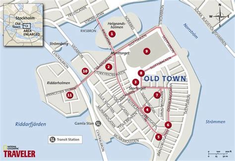 a map showing the location of old town in stockholm, with red dots indicating where to go