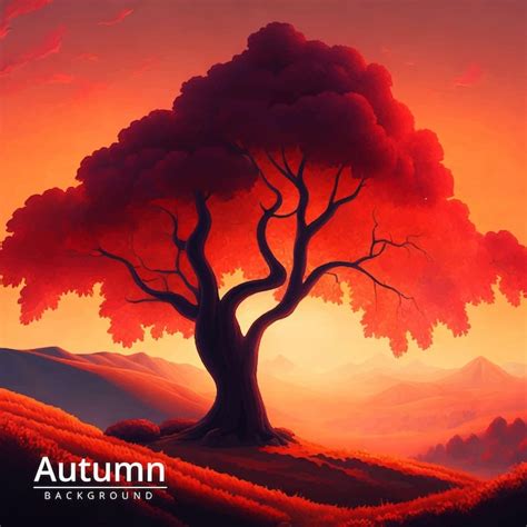 Premium Vector | Autumn landscape forest with a bench under the tree