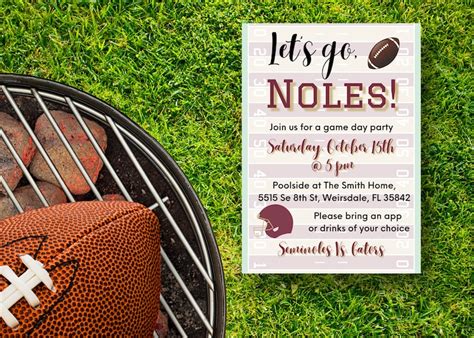 Game Day Party Invitation, Noles Game Party Invite, Football Game Party ...