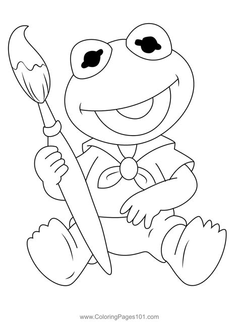 Baby Kermit Painting Brush Coloring Page for Kids - Free Muppet Babies ...