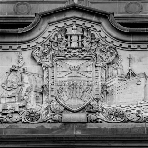 The British Columbia Coat of Arms on Hotel Vancouver black and white Photography