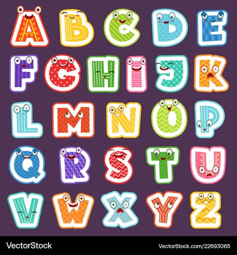 Cartoon alphabet with emotions colored cute font Vector Image