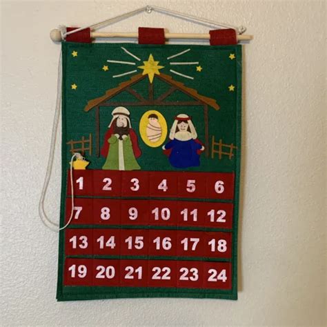 ADVENT COUNTDOWN CALENDAR Nativity Scene Hanging Christmas With Baby Jesus Felt $14.99 - PicClick