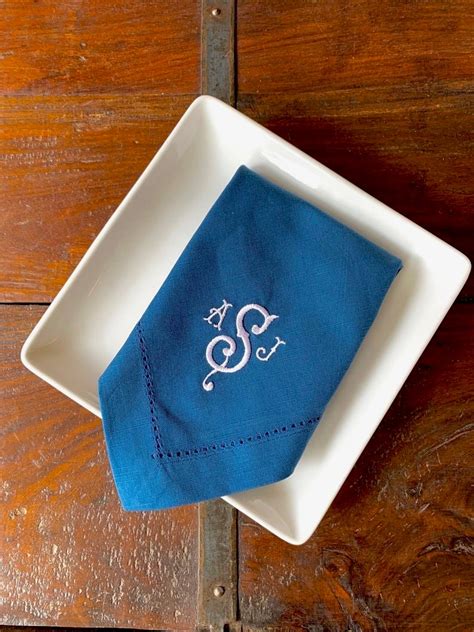 Monogrammed Navy Blue Napkins 4 set Blue cloth napkins | Etsy