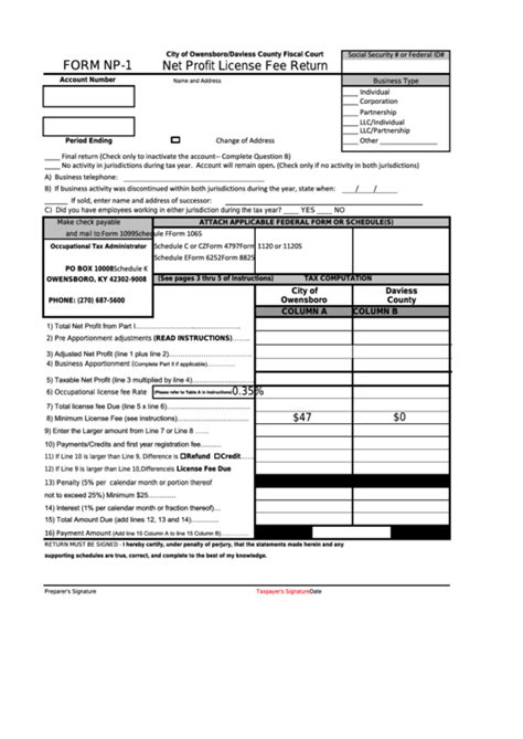 City Of Owensboro Daviess County Fiscal Court Form Np-1 - CountyForms.com