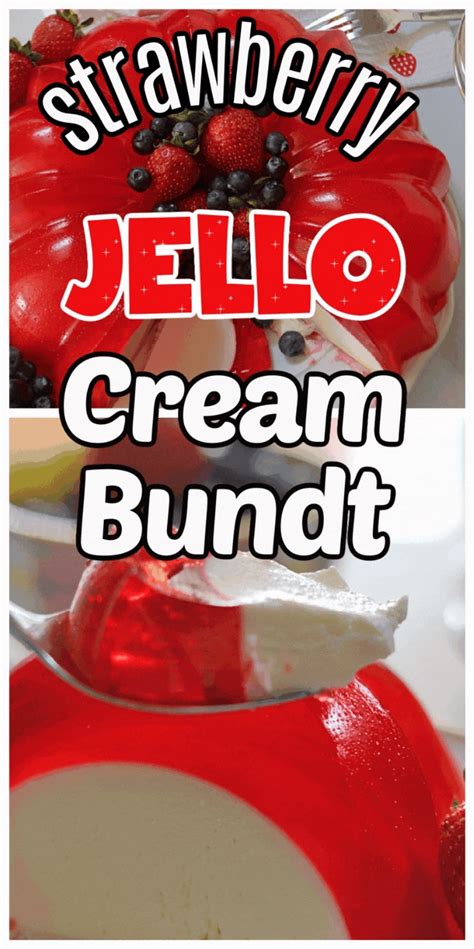 strawberry jello cream bundt recipe with text overlay