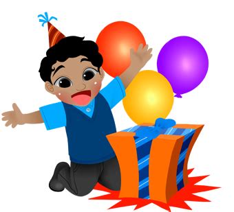 Birthday Boy with Gift and Balloons clip art