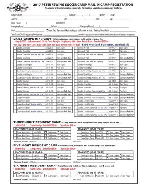 WA Peter Fewing Soccer Camps Mail-in Camp Registration 2017 - Fill and Sign Printable Template ...