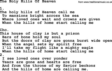 The Holy Hills Of Heaven - Apostolic and Pentecostal Hymns and Songs lyrics, and PDF