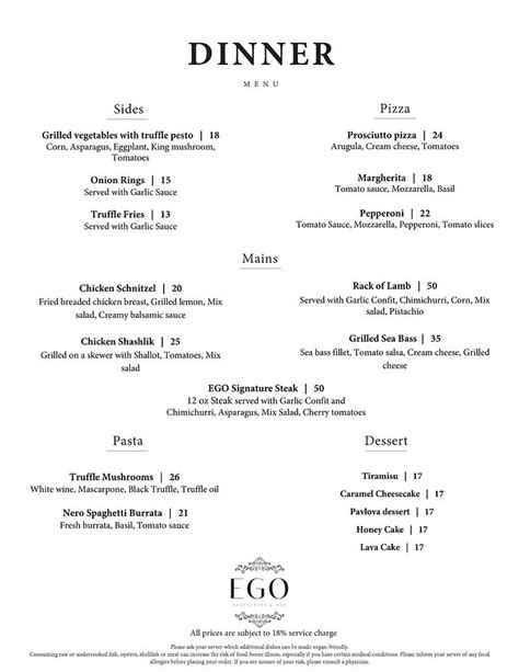 Menu | EGO Restaurant & Bar | Thornhill