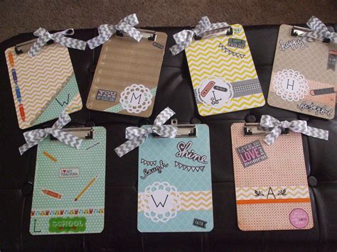 Mini clipboards with personalization! Makes cute teacher's gift! Used scrapbook paper and other ...