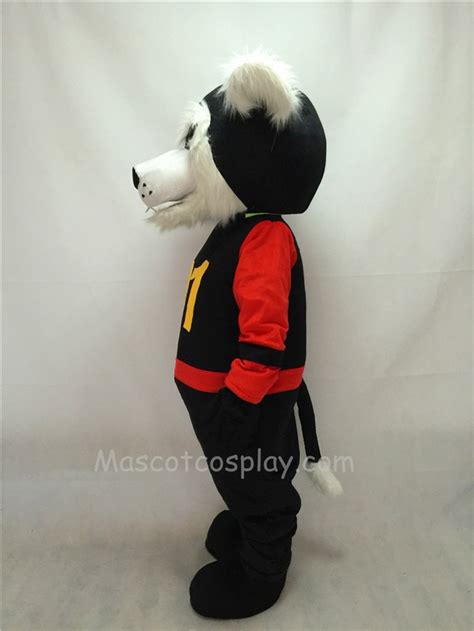 Fierce Black Bearcat Mascot Costume in Red Sleeves Coat