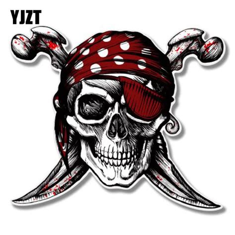 YJZT 12.4x10.7CM Personality Pirate Skull Jolly Roger Retro reflective Decals Car Sticker C1 ...