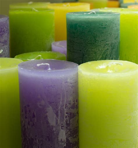 Many Colorful Unlit Candles Close Up Stock Photo - Image of color ...