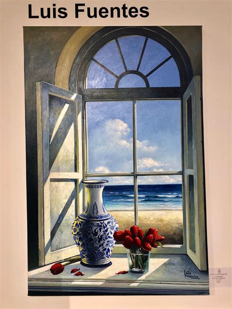 Luis Fuentes - Open Window with Chinese Vase original Sea Landscape ...