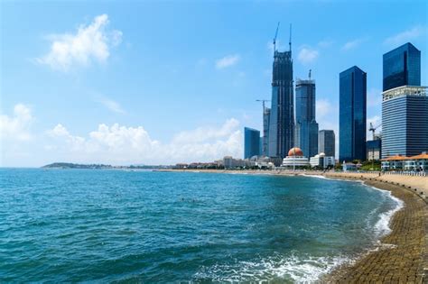 Premium Photo | Bay and modern city skyline in qingdao, china