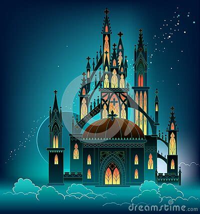 Fantastic Gothic Castle From Fairyland. Medieval Cathedral With Stained Glass Windows. Middle ...