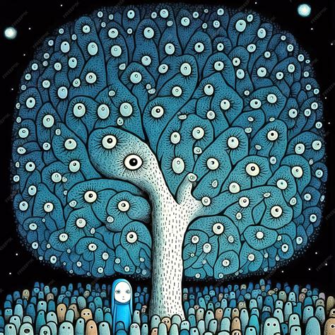 Premium AI Image | Surreal painting of a tree surrounded by a crowd of ...