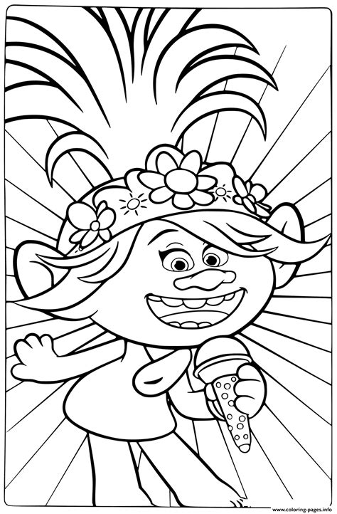 Trolls World Tour Singing Music Coloring page Printable