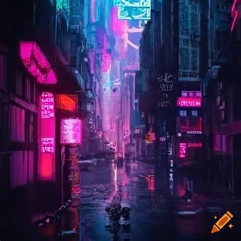 Cyberpunk street with holographic banners on Craiyon