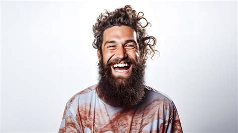 Premium Photo | Arafed man with a beard and a tie dye shirt laughing Generative AI
