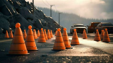 traffic cones and warning signs on the side 30654226 Stock Photo at Vecteezy