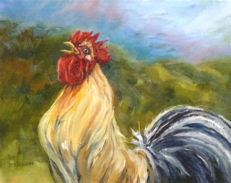 Daily Painting Projects: Crowing Rooster Oil Painting rooster Portrait Farm Animal Pet Portrait