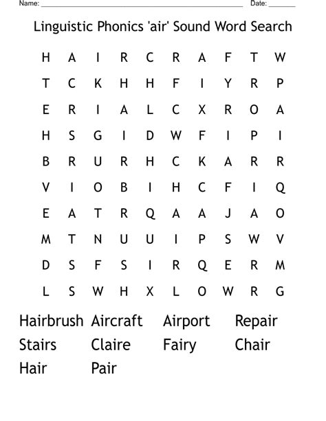 Linguistic Phonics 'air' Sound Word Search - WordMint