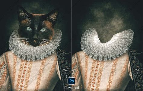 Renaissance Pet Portrait Template Queen Persian Cat - PSD File - Pet Portrait Template - PSD