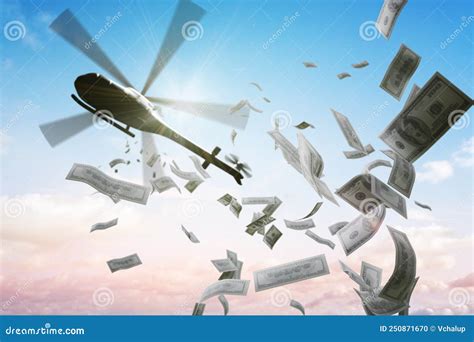 Helicopter Is Dropping Money. Financial Stimulus In Economy. 3D Rendered Illustration ...