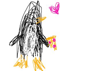 Penguin Eating Pizza Happily - Drawception