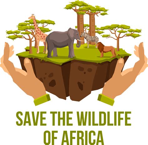 two hands holding an island with animals and trees on it that says save the wildlife of africa