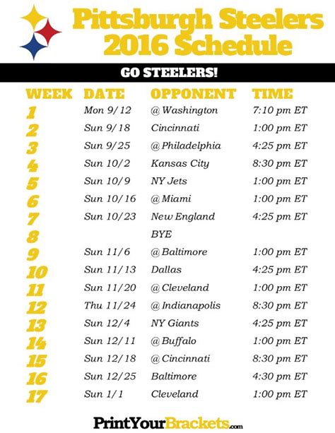 Pittsburgh Steelers Schedule Printable - Printable Templates