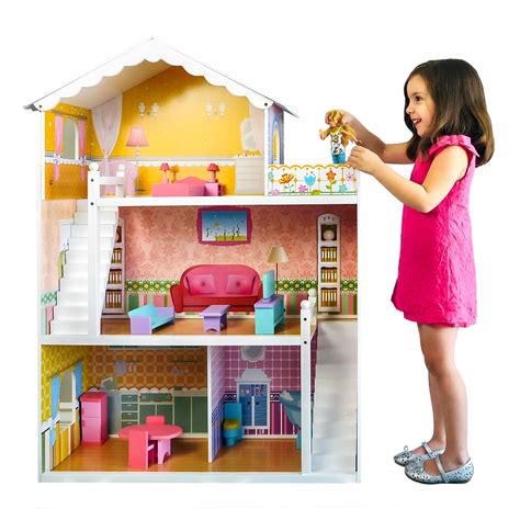 Best Choice Products Large Childrens Wooden Dollhouse Fits Barbie Doll ...