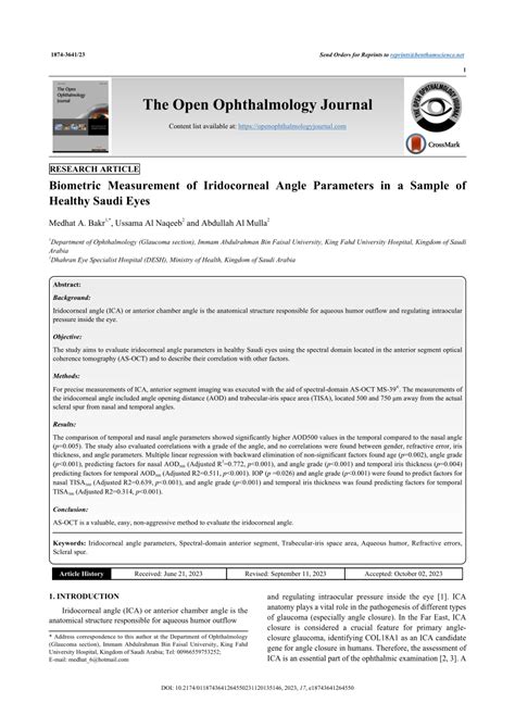 (PDF) Biometric Measurement of Iridocorneal Angle Parameters in a Sample of Healthy Saudi Eyes