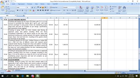 Boq Format For Residential Building In Excel