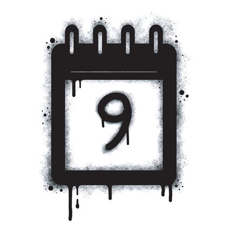 Spray Graffiti calendar icon isolated on white background. number nine graffiti symbol with ...