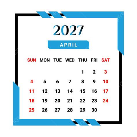 2027 April Month Calendar With Skyblue And Black Unique Style Vector, Monthly Calendar, Calendar ...