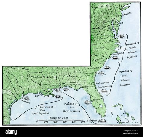 Map of the Union naval blockade of the Confederacy's coastline US Stock ...