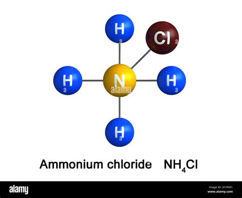 3d render of molecular structure of Ammonium chloride isolated over ...